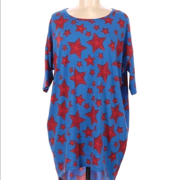 LuLaRoe Irma Americana Star Pattern Hi-lo Tunic Shirt Blue Red - Picture 1 of 3